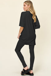 Double Take Full Size Round Neck Dropped Shoulder T-Shirt and Leggings Set OutfitFlow